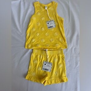 Kate Quinn 3T Matching Set Lemon Sun Boxy Topstitch Tank & Ruffle Short‎ Bamboo